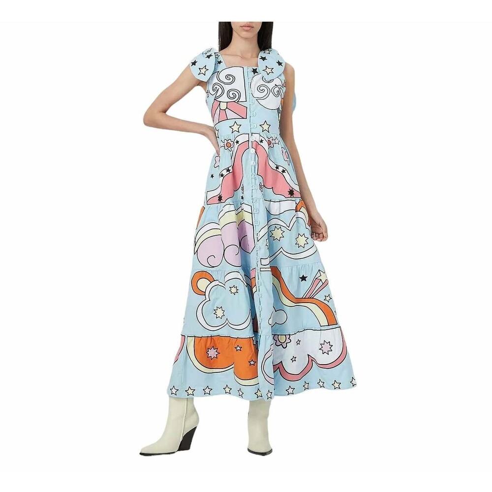 Celia B Rainbow Sky Print Button Front Midi Dress Size XS NWT
